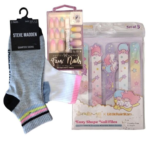 Bundle Steve Madden Socks Faux Nails and Little Twin Sisters Nail Files NWT - Picture 9 of 16